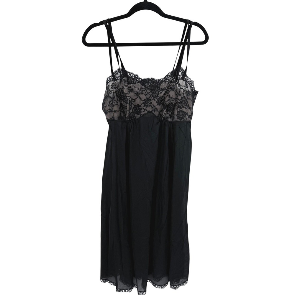 Gossard Artemis Vintage Black Lace Nylon Slip Dress Nightie Made in USA Size 38